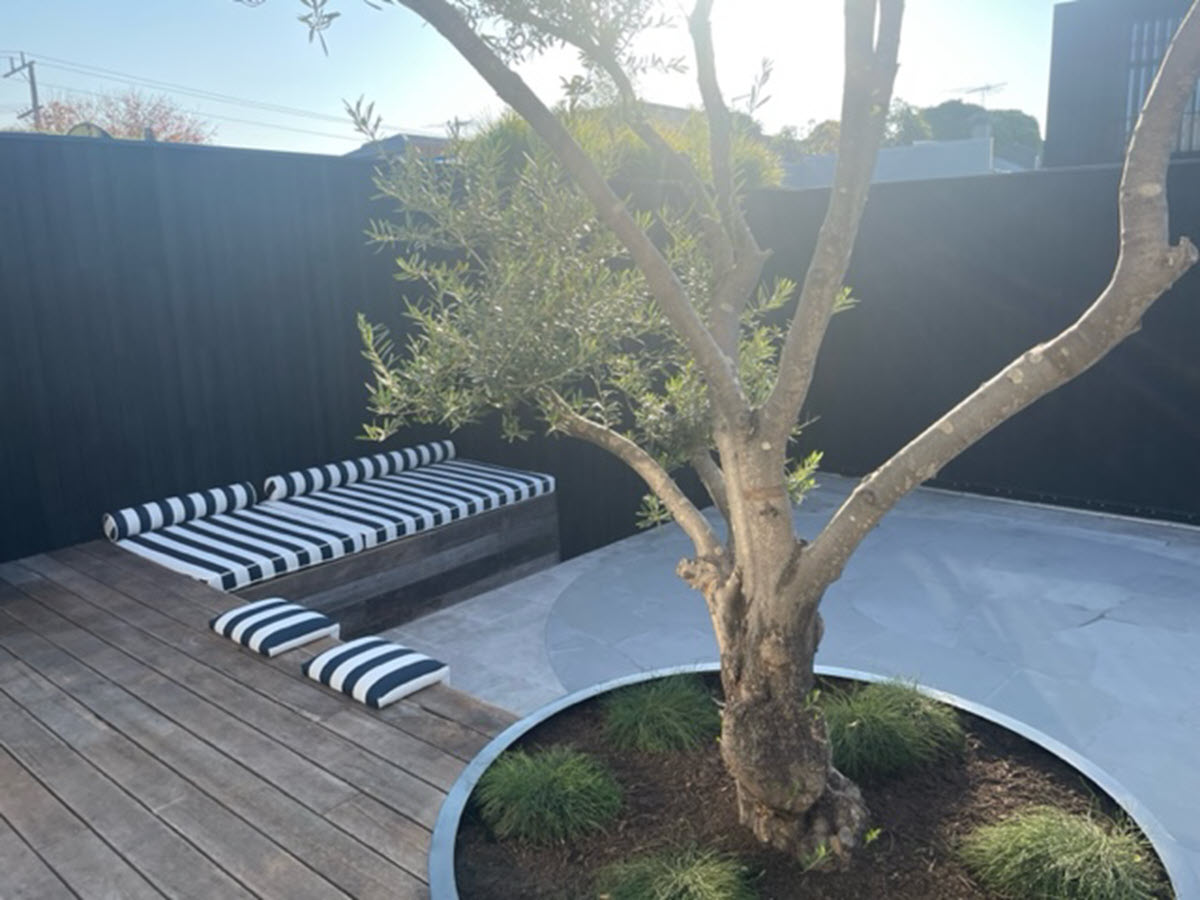 Outdoor custom made-to-order cushions at a home in Australia.