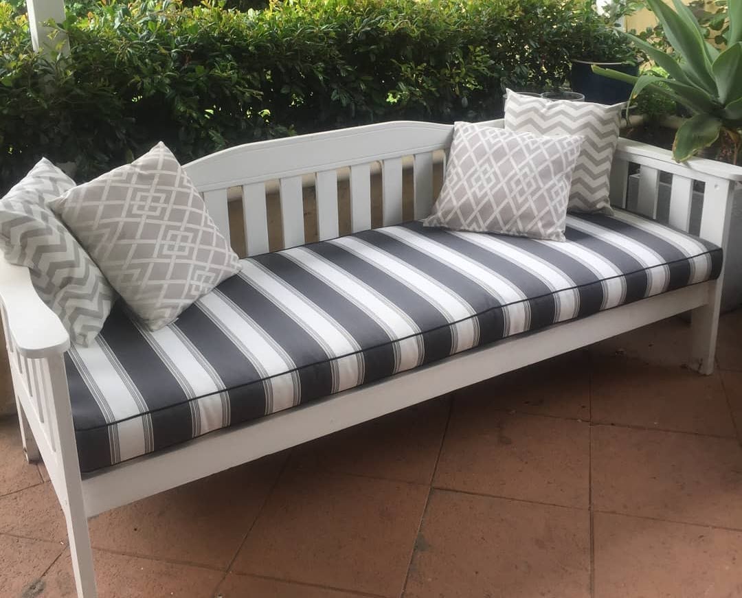Replacement cushions on an outdoor sofa.